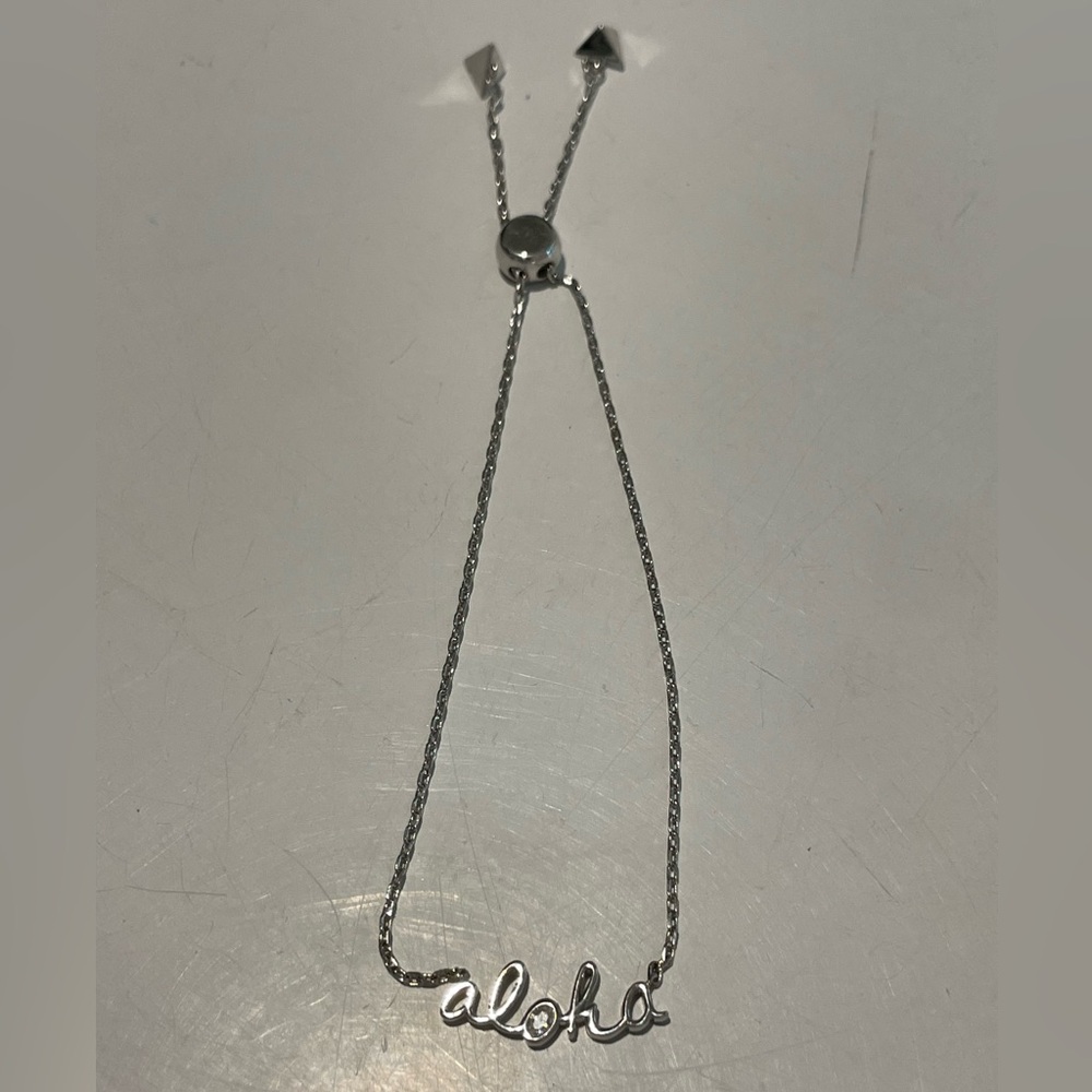Adjustable Aloha Script Silver Bracelet with Bling in the “o” - Picture 6 of 6